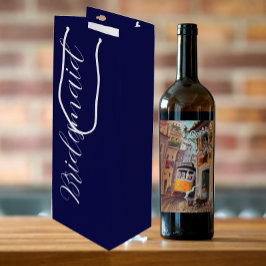 Sacola Para Vinho Bridesmaid de Casamento de Script Estilizado Azul-