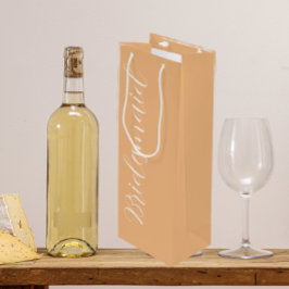Sacola Para Vinho Bridesmaid de Casamento de Script Estilizado Peach