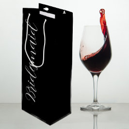 Sacola Para Vinho Bridesmaid de Casamento de Script Estilizado Preto