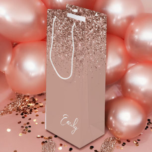 Sacola Para Vinho Brilho Cor-de-Rosa Dourado Feminino Monograma