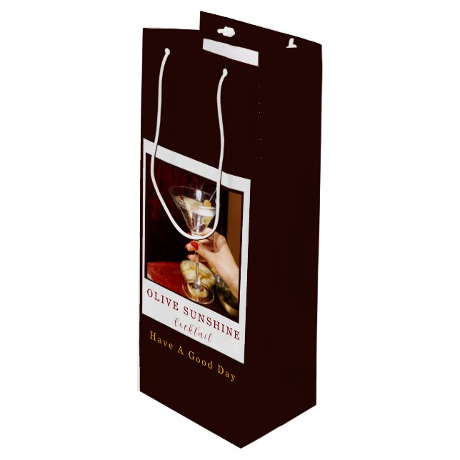 Sacola Para Vinho Brown Retro Olive Sunshine Cocktail Gift Bag (Frente inclinada)