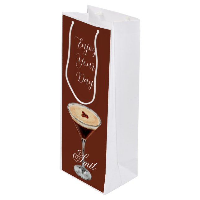 Sacola Para Vinho Brown & White Retro Minimalist Wine Gift Bag (Frente inclinada)