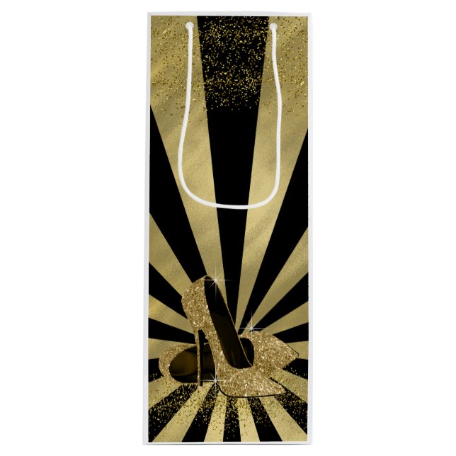 Sacola Para Vinho Calçados Dourados com brilho alto (Frente)