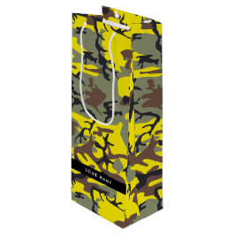 Sacola Para Vinho Camuflagem amarela e castanha Seu nome Personaliza