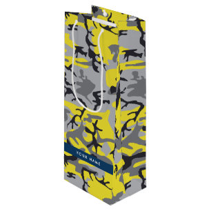 Sacola Para Vinho Camuflagem Amarela e Cinza Seu nome Personaliza