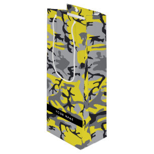 Sacola Para Vinho Camuflagem Amarela e Cinza Seu nome Personaliza