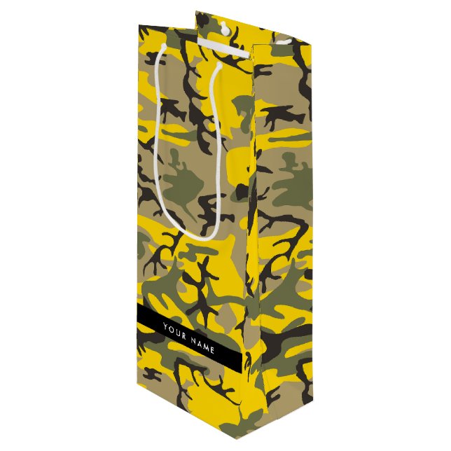Sacola Para Vinho Camuflagem Amarela e Verde Seu nome Personaliza (Frente inclinada)
