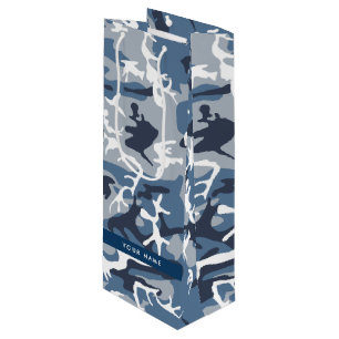 Sacola Para Vinho Camuflagem Azul de Neve Inverno Seu nome Personali