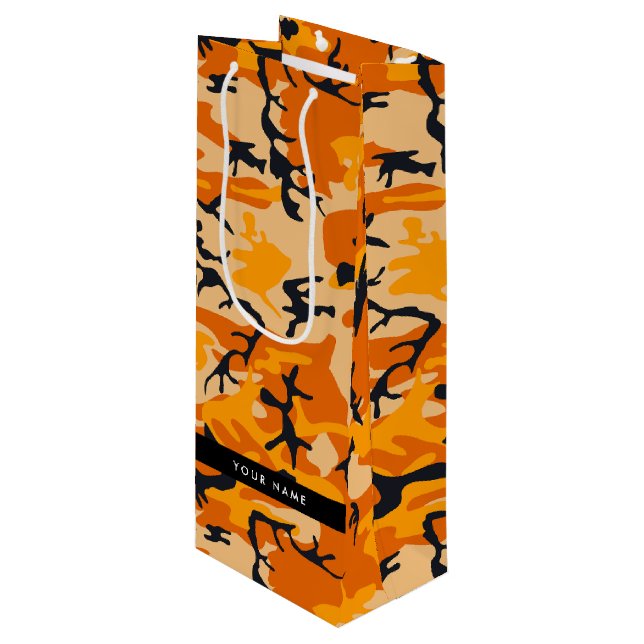 Sacola Para Vinho Camuflagem Laranja Seu nome Personaliza (Frente inclinada)
