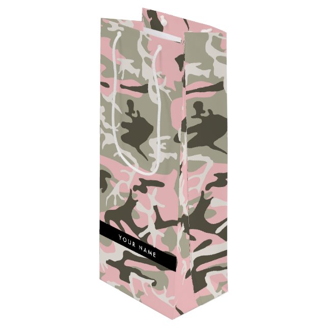 Sacola Para Vinho Camuflagem rosa e verde Seu nome personaliza (Frente inclinada)