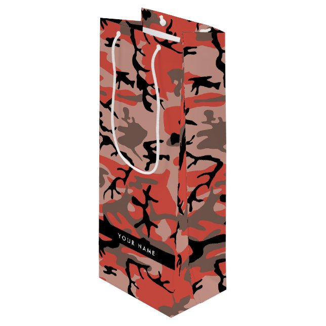 Sacola Para Vinho Camuflagem Vermelha e Castanha Seu nome Personaliz (Frente inclinada)