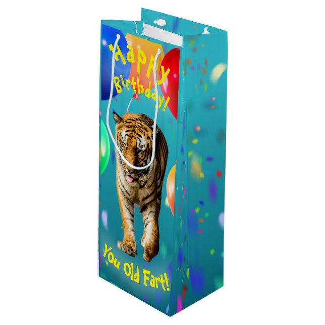 Sacola Para Vinho Cartão de Aniversário do Funy Tiger Balloon (Frente inclinada)