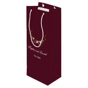 Sacola Para Vinho Casamento Chic Burgundy Marsala Floral Antlers