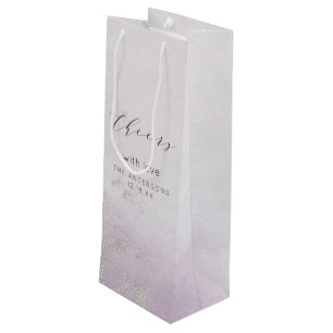 Sacola Para Vinho Casamento de Folhas de Lavanda Roxo de Prata