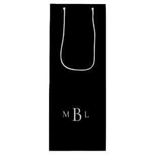 Sacola Para Vinho Casamento de Monograma Branco e Preto
