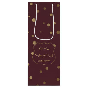 Sacola Para Vinho Casamento Dourado com Confetti Love Burgundy