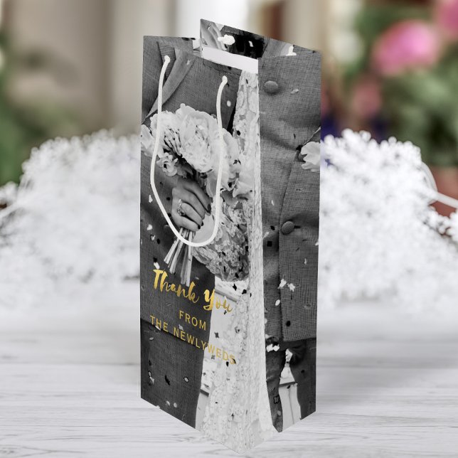 Sacola Para Vinho Casamento Fotográfico Personalizado Obrigado Bolsa (Add your photo and name and fill with wine (the best gift of all))