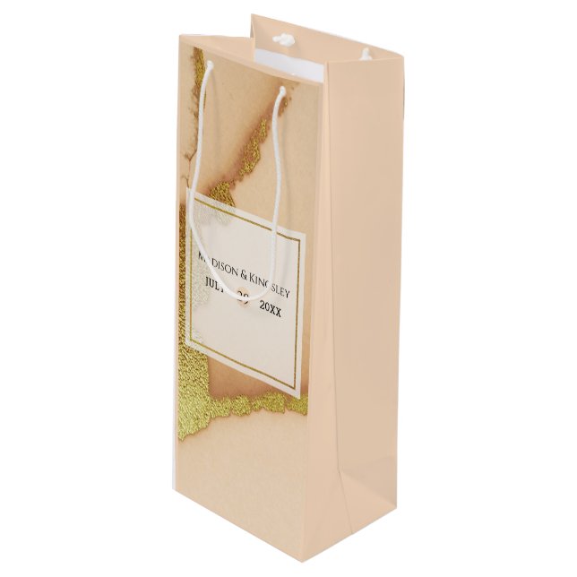 Sacola Para Vinho Casamento 🌸 Óleo Coral Moderno (Frente inclinada)