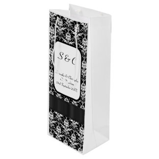 Sacola Para Vinho Casamento personalizado de damascos brancos e negr