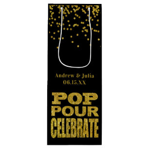 Sacola Para Vinho Celebração Dourada de Confetti Cor Personalizad
