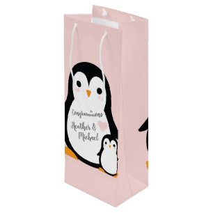 Sacola Para Vinho Chá de fraldas de pinguim bonito, garoto azul