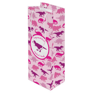 Sacola Para Vinho Chá de fraldas do Dinossauro Rosa