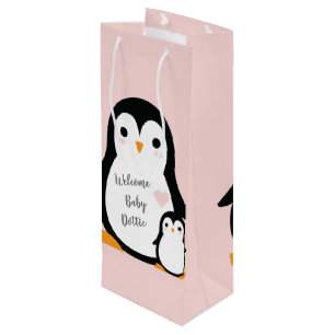 Sacola Para Vinho Chá de fraldas Pinguim Rosa
