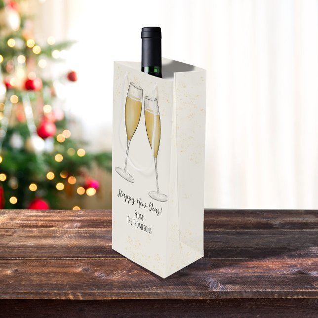 Sacola Para Vinho Champanhe de Brincadeiras de Festa Branca de anos  (New Years Eve Champagne wine gift bag.)