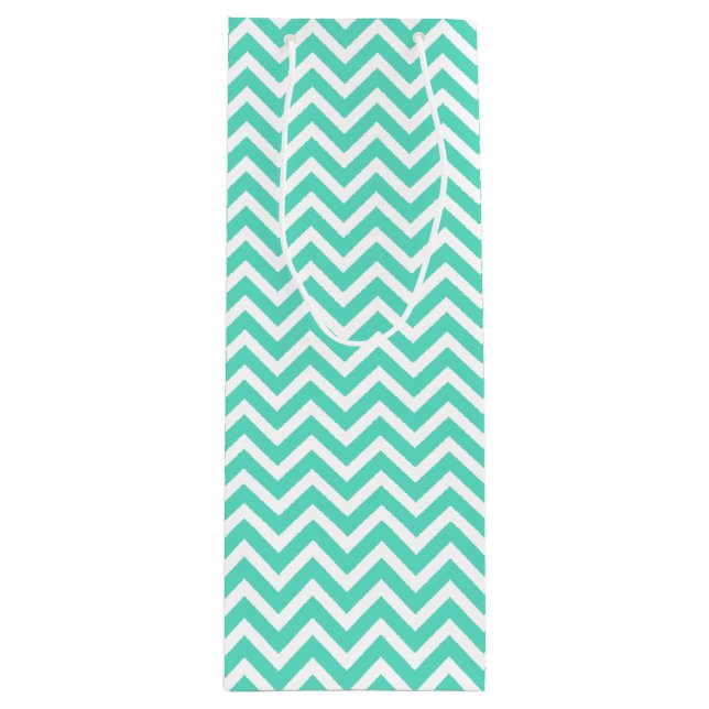 Sacola Para Vinho Chevron Zig Zag em Azul Aqua (Frente)