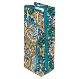 Sacola Para Vinho ciclamen azul arte nova flor botânica