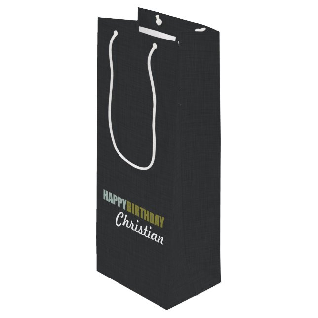 Sacola Para Vinho Cinza de linho do feliz aniversario (Frente inclinada)