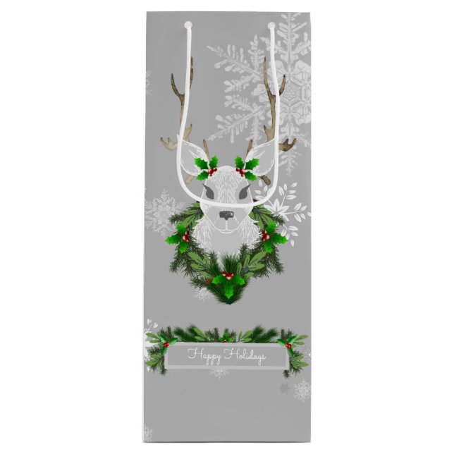 Sacola Para Vinho Cinza Reindeer Wine Gift Bag (Frente)