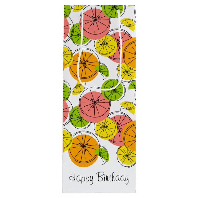 Sacola Para Vinho Citrus Happy Birthday - vinho de presente (Frente)
