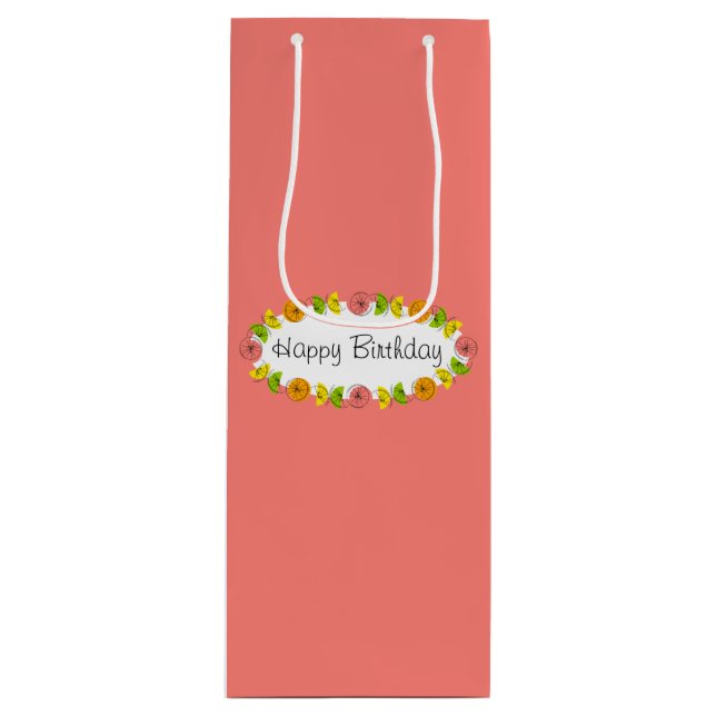 Sacola Para Vinho Citrus Oval Pink Birthday - vinho de presente (Frente)