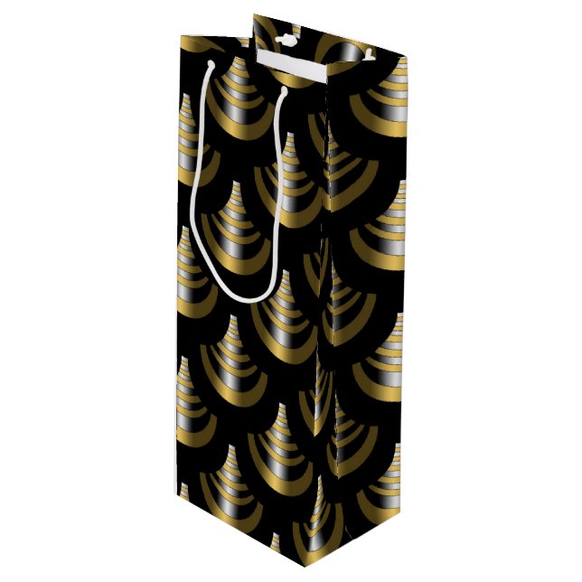 Sacola Para Vinho Classy Art Deco | Preto e Dourado (Frente inclinada)
