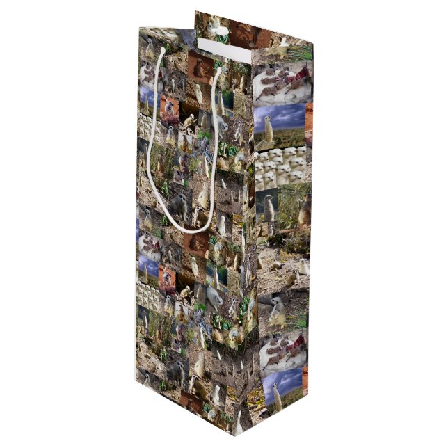 Sacola Para Vinho Colagem de Fotos Meerkat, (Frente inclinada)