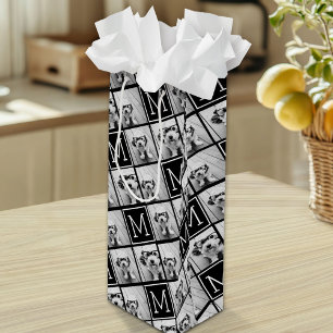 Sacola Para Vinho Colagem na moda preto e branco da foto com