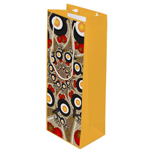 Sacola Para Vinho Comida Engraçada De Arte Fractal, Tomates, Ovos (Frente inclinada)