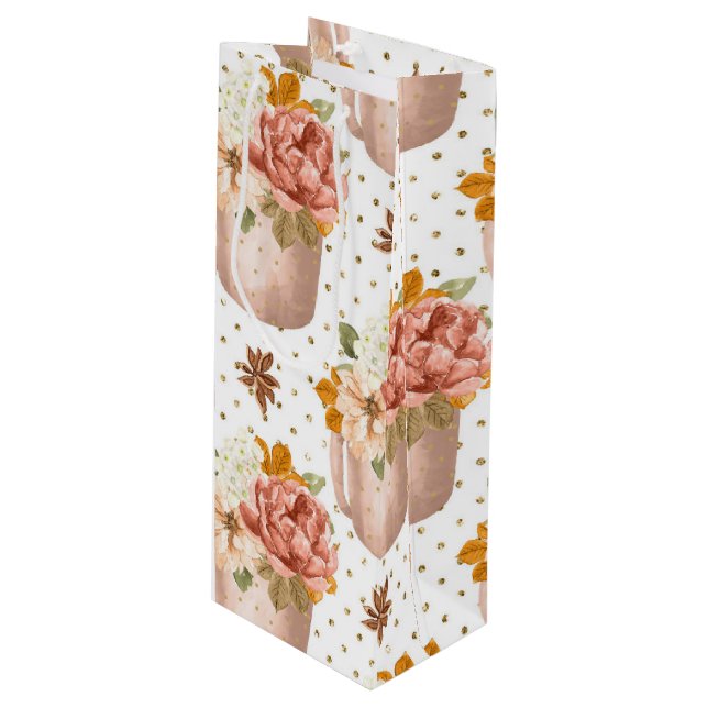 SACOLA PARA VINHO COPA DE ÁGUA COM FLORES (Frente inclinada)