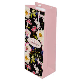 Sacola Para Vinho Cor da Água Rosa e Rosas Amarelas em Preto, Aniver