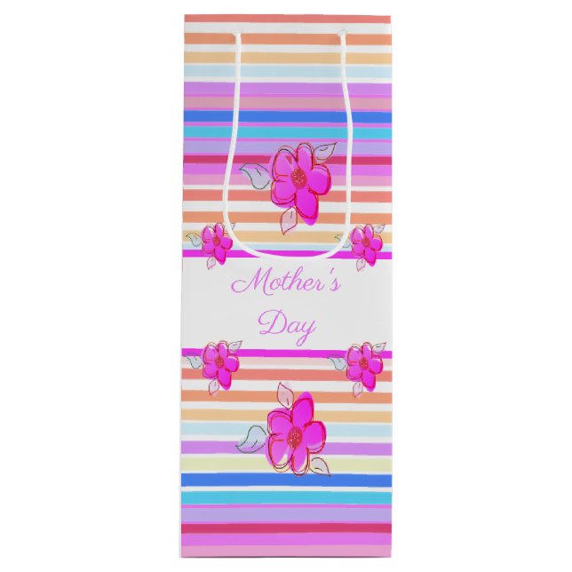 Sacola Para Vinho Cor-de-rosa brilhante, floral acentuado (Frente)