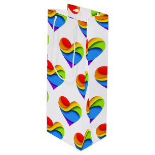 Sacola Para Vinho Coração em forma de camadas de arco-íris SlipperyJ