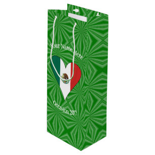Sacola Para Vinho Coração Personalizado da Bandeira Mexicana