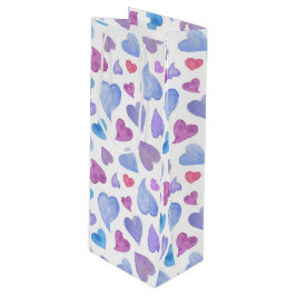 Sacola Para Vinho CORAÇÕES DE Aquarela AZUL ROSA ROXO