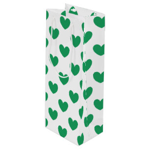 Sacola Para Vinho Corações de bolinhas verde kelly em branco
