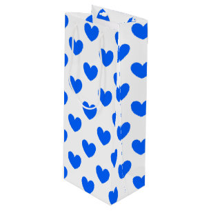 Sacola Para Vinho Corações de polca azul em branco