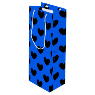 Sacola Para Vinho Corações de polca pretos em azul