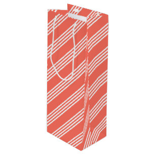 Sacola Para Vinho Coral vivo e padrão branco de quatro faixas