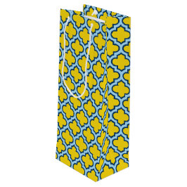 Sacola Para Vinho Corante amarelo e azul-bebê, latido, quatrefoil