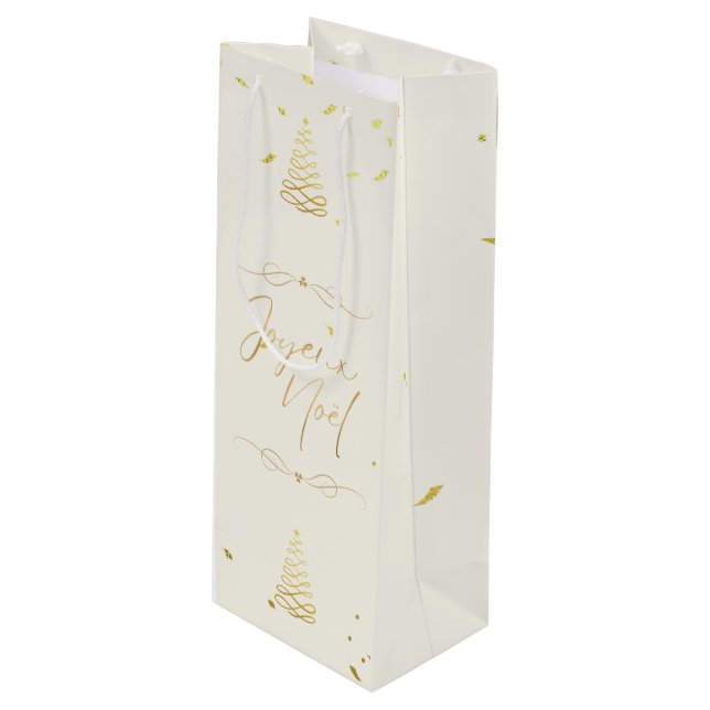 Sacola Para Vinho Creme Elegante e Natal Dourado entrando (Frente inclinada)
